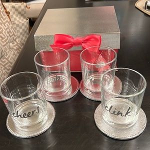 NWT Set of four 10oz party glasses and four coasters.
